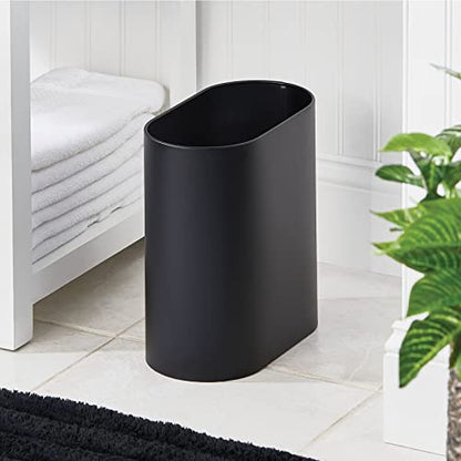 mDesign Slim Pill-Shaped Metal 1.98 Gallon/7 Liter Recycle Trash Can Wastebasket, Garbage Container Bin - Bathroom, Kitchen, Bedroom, Office - Durable Stainless Steel, Mirri Collection, Black - color: Black