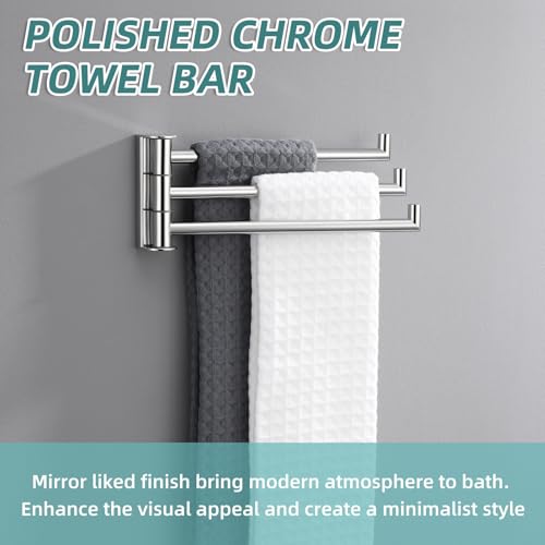 Swivel Towel Rack with 3-Arm, Polished Chrome, 304 Stainless Steel | Rustproof for Bathroom Kitchen RV, 180° Rotating Towel Bar, Fold-Flat Design, Hand Towels & Dish Rags, Drilling Mounted - color: Polished Chrome