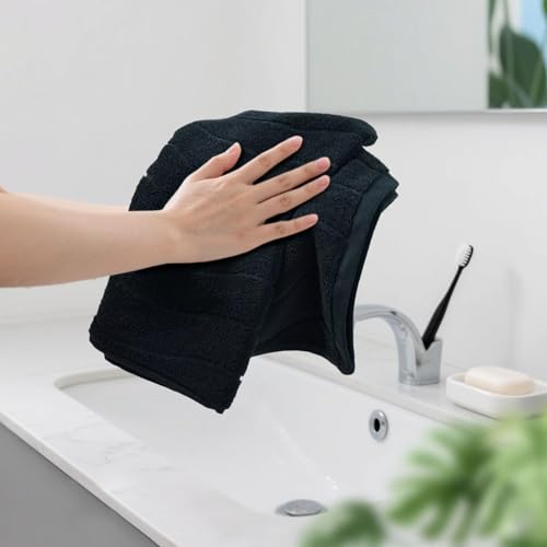 Hand Towels with Wavy Jacquard - Black Face Towels for Bathroom, 2 Piece | Cotton, 13x29 Inches - color: Black