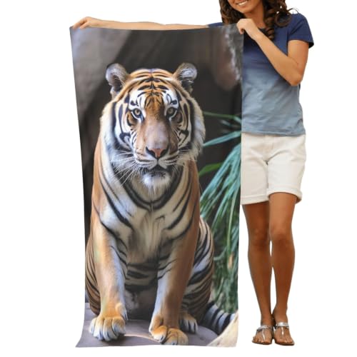 Tiger in the Zoo Bath Towel Super Absorbent Beach Towels Microfiber Bathroom Towel 32 x 52 Inch - color: Tiger in the Zoo