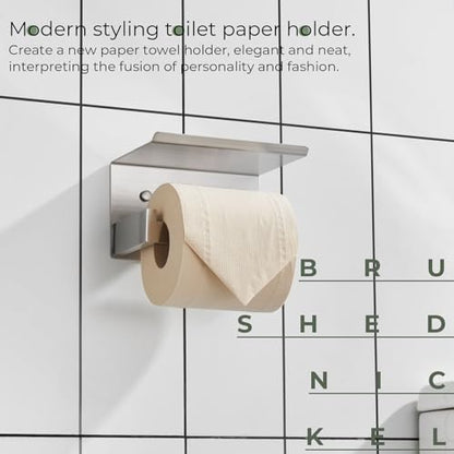 KOKOSIRI Toilet Paper Roll Holder Brushed Nickel Toilet Paper Holder with Shelf Stainless Steel Bathroom Dispenser Wall Mounted, B2010BR - color: Brushed Nickel, size: With Shelf(1 Pack)