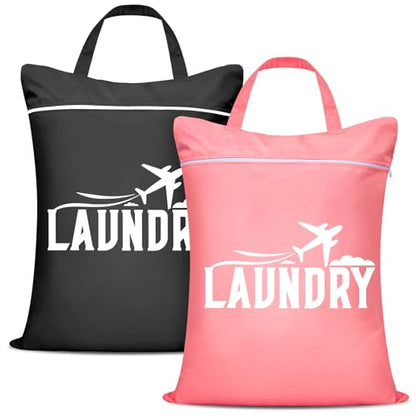 Fiodrimy 2 Pcs Large Travel Laundry Bags - Washable Waterproof Wet Clothes Bags for Gym, Swimming, Yoga & College Dorm (Black+Pink) - color: Black+pink