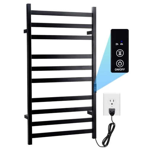 Towel Warmer Heated Towel Rack-Bar - Nopwer Bathroom Wall Mounted Electric Towel Drying Matte Black 10 Bar Plug-in - color: 10 Bar
