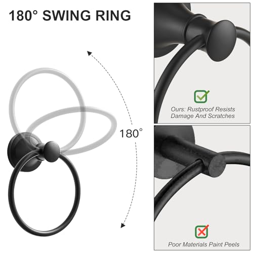 Towel Ring, Bathroom Hand Towel Holder Wall Mounted Matte Black | Modern Round, Heavy Duty Towel Rack Hanger, Hardware Accessory, SUS 304 Stainless Steel Rustproof for Bath, Kitchen, RV - color: Matte Black