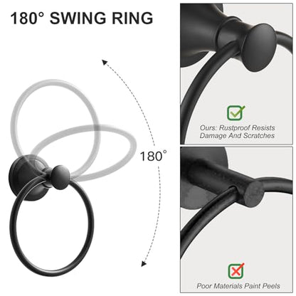 Towel Ring, Bathroom Hand Towel Holder Wall Mounted Matte Black | Modern Round, Heavy Duty Towel Rack Hanger, Hardware Accessory, SUS 304 Stainless Steel Rustproof for Bath, Kitchen, RV - color: Matte Black