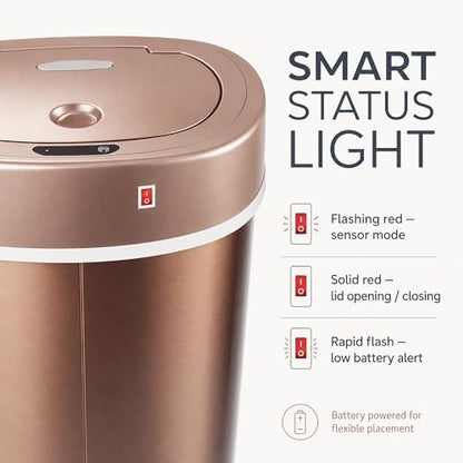 Motion Sensor Trash Can, 15L Touchless Automatic Garbage Can with Lid, Stainless Steel for Kitchen, Bathroom, Office, Quiet Soft-Close, Long Battery Life, Champagne Gold - color: Champagne gold