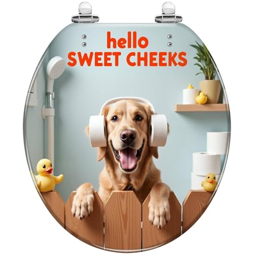 Round Resin Toilet Seat, Quietly Close Quick Release Hinges Cover | Toilet Lid Cover Easy to Clean and Install, Funny Dog Animal Hilarious Rustic Farmhouse Country Wooden Heavy Duty Toilet Seat - color: pattern4, size: O-shape