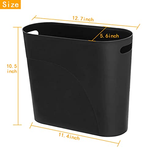 3.2 Gallon Slim Waste Basket, 2 Pack Small Wastebasket Plastic Narrow Trash Can with Handles, 12L Slim Garbage Container Bin for Narrow Space (Black) - color: Black
