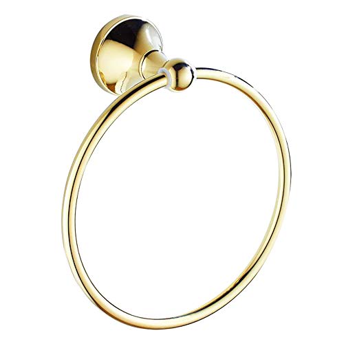 7Trees Bathroom Lavatory Towel Ring Wall Mount Hanging Towel Ring Aluminum Oxide Wall Mounted, Polished Gold