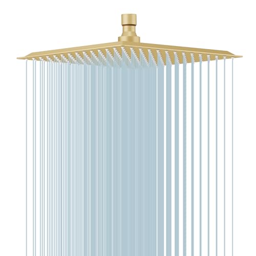 10 In Rain Shower Head High Pressure Rainfall Shower Head Brushed Gold | Square Rain Bathroom Showerhead, High Flow, Large Stainless Steel, Ceiling Mounted, Wall Mounted, Waterfall Full Body - color: Brushed Gold, size: 10 Inch