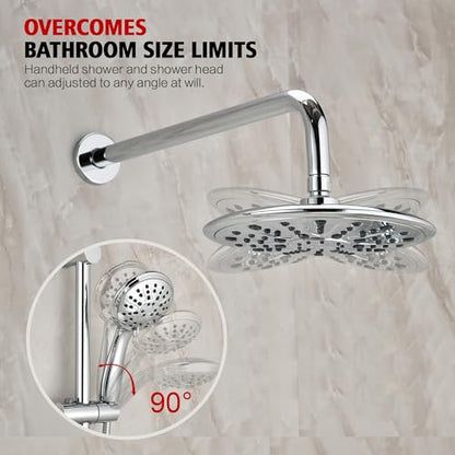 SUMERAIN Bathroom Shower Faucet System with Slide Bar, Chrome Finish | Modern, High Pressure Rainfall Shower Head, 3-Setting Handheld Shower, 2-in-1 Easy Control Shower Valve Included - color: Chrome