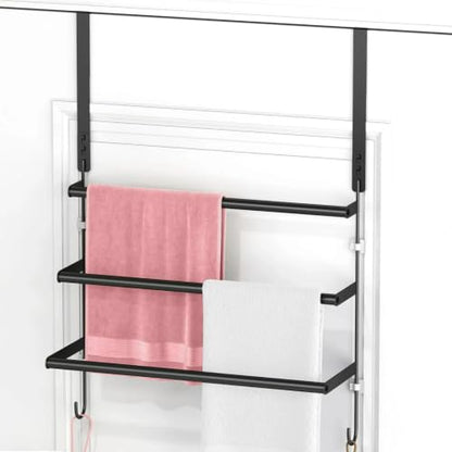 Over-the-Door 3-Tier Towel Rack with Hooks for Bathroom
