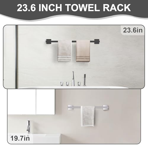 10 Pieces Matte Black Towel Bar Set, Double Dase Toilet Paper Holder Bathroom Hardware Set, 23.6 Inch Stainless Steel Towel Rack for Bathroom Wall Mounted - color: Matte Black, size: 10pieces B