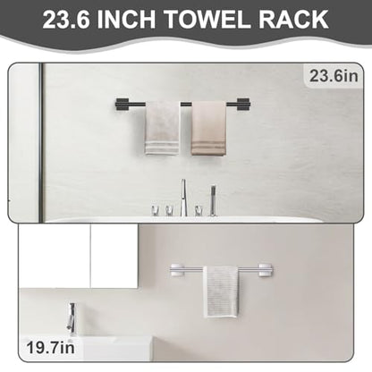10 Pieces Matte Black Towel Bar Set, Double Dase Toilet Paper Holder Bathroom Hardware Set, 23.6 Inch Stainless Steel Towel Rack for Bathroom Wall Mounted - color: Matte Black, size: 10pieces B
