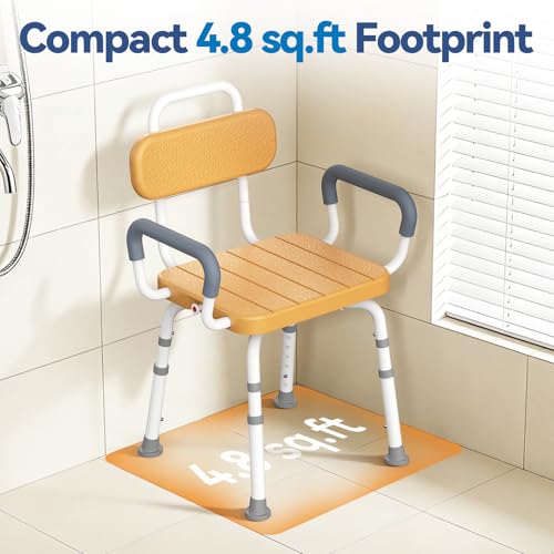 Loyoda Swivel Shower Chair with Removable Arms & Back, Fits Small Bathrooms | Adjustable-Height Rotating Shower Bench – Safety Stool Design, Ideal for Seniors and the Disabled, in Brown