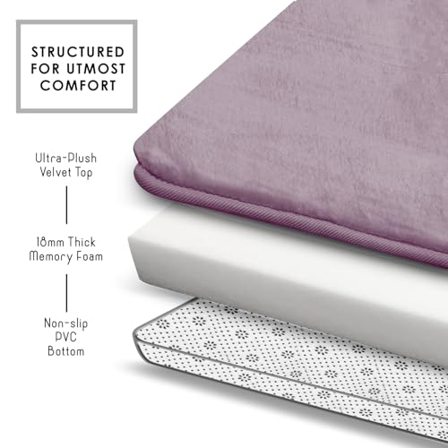 Clara Clark 3 Piece Bathroom Rugs, Velvet Memory Foam Bath Mat Set, Non-Slip Bath Rugs, Machine Wash, Dries Quickly, Ultra Soft Plush Bath Mats for Bathroom, 17 x 24/20 x 32 / Contour, Dusty Purple - color: Dusty Purple