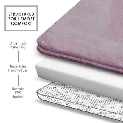 Clara Clark 3 Piece Bathroom Rugs, Velvet Memory Foam Bath Mat Set, Non-Slip Bath Rugs, Machine Wash, Dries Quickly, Ultra Soft Plush Bath Mats for Bathroom, 17 x 24/20 x 32 / Contour, Dusty Purple - color: Dusty Purple