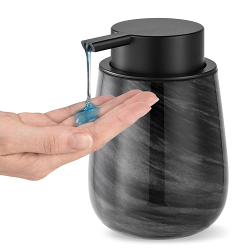 Marble Glass Liquid Soap/Lotion/Hand Sanitizer Pump Dispenser, Refillable for Kitchen and Bathroom Countertop (Black) - color: Black Liquid