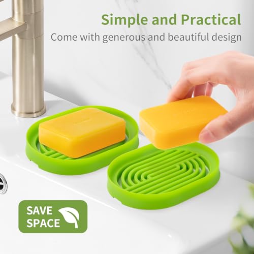 LOYATRO Bar Soap Holder for Shower Silicone Soap Dish for Bathroom Sink Soap Saver Bathtub Self Draining Soap Tray(C-Green,1) - color: C-green