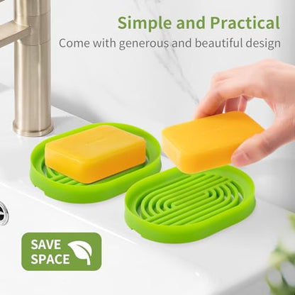 LOYATRO Bar Soap Holder for Shower Silicone Soap Dish for Bathroom Sink Soap Saver Bathtub Self Draining Soap Tray(C-Green,1) - color: C-green