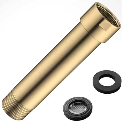 Shower Arm Extender 4 Inch Straight Extension Pipe Arm for Rainfall and Handheld Shower Head, Female to Male NPT 1/2 Inch, Brushed Gold - color: Brushed Gold, style: 4-Inch