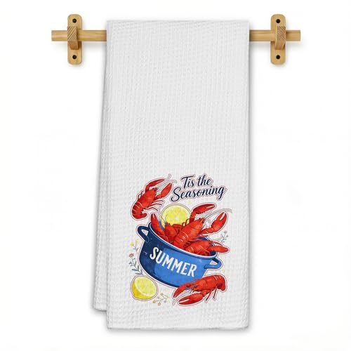 Summer Beach Crawfish Kitchen Towels, Coastal Crawfish Boil Dish Tea Towels for Kitchen Decor, Ocean Lobster Decorative Hand Towel for Bathroom, Seafood Boil Party Supplies, 16x24 Inch - color: Crawfish Boil-02