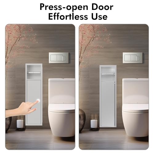 Stainless Steel Recessed Toilet Paper Holder, Brushed Nickel Toilet Paper Storage Wall-mounted (24.8"H x 7.09"W x 4.72"D)