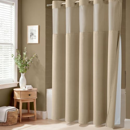 Beige Hook Free Waffle Shower Curtain & Snap-in Fabric Liner,54x81 | Less Time to install, 3 in 1 Fabric Shower Curtain and Liner Set with Magnets, Stall, Long, Shower Curtains for Bathroom - color: B Beige, size: 54"W x 81"L (Pack of 1)