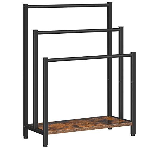 HOOBRO Free Standing Towel Rack, 3 Tier Blanket Rack, Blanket Holder for Bathroom, 23.6" L x 11" W x 31.9" H, Industrial Metal Drying and Display Rack with Shelf, Rustic Brown and Black BF06LB01 - color: Rustic Brown + Black, size: 23.6" L x 11" W x 31.9"