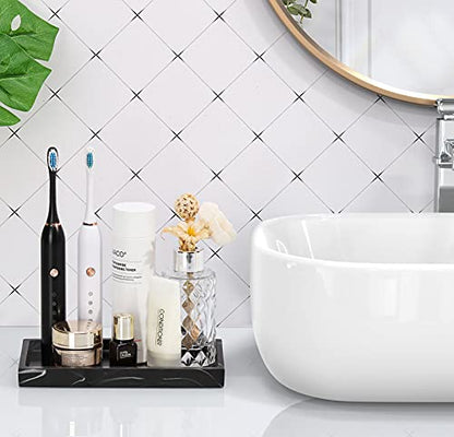 Luxspire Resin Bathroom Vanity Tray Countertop Organizer, Mini, Ink Black | 8 x 4 inch, non-slip waterproof resin, easy wipe clean, fits bath kitchen vanity, holds jewelry toiletries soap - color: Ink Black, size: Mini