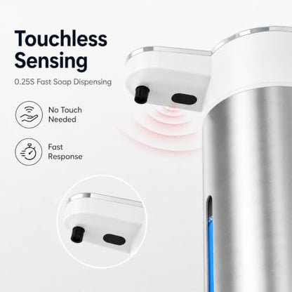 Automatic Liquid Soap Dispenser, Touchless Stainless Steel(White, Liquid) | 13.5 oz Capacity, 4 Adjustable Levels, USB Rechargeable Liquid Soap Dispenser for Bathroom and Kitchen - color: White, size: Liquid