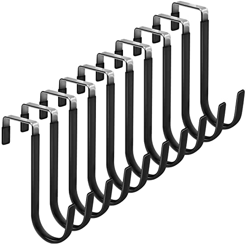 FYY Over the Door Hooks, Single-Hanger 10 Pack, Fits Doors 1 3/8" Black | Heavy Duty Metal, Hold 20lbs, Rubber-Coated, No-Drilling, for Bathroom Dorm, Hanging Towels Clothes Hats Bags Coats Wreaths - color: A Black, size: Short, style: 10 Pack