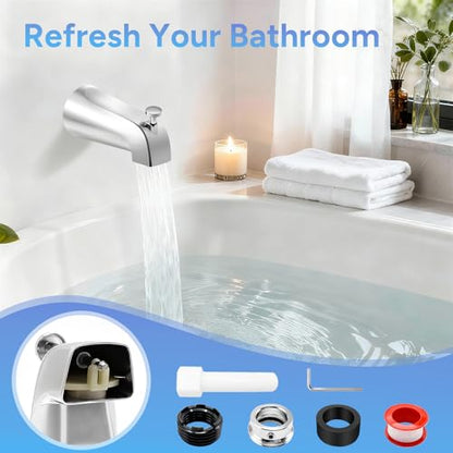 Universal Slip Fit Bath Tub Spout with Diverter,Bathtub Faucet for 1/2" Copper Pipe, 1/2" IPS and 3/4" IPS Thread Connections, Bath Tub Faucet Replacement with Adapter,PTFE Tape,Hex Wrench (Chrome)