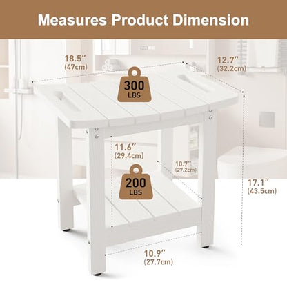 HIPS Shower Benches for Inside Shower, Shower Stool with Space-Efficient Storage Shelf, Waterproof Shower Chair Seat for Spa Bathroom(White) - color: White