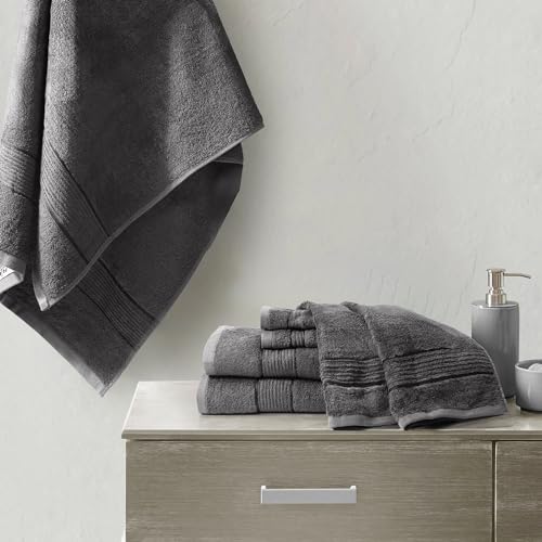 Ultra Soft Luxury Bamboo Viscose Cotton Bath Towel Set 8 Piece Towels 600 GSM 2 Bath Towels 2 Hand Towels and 4 Washcloths (Dark Grey, 8) - color: Dark Grey