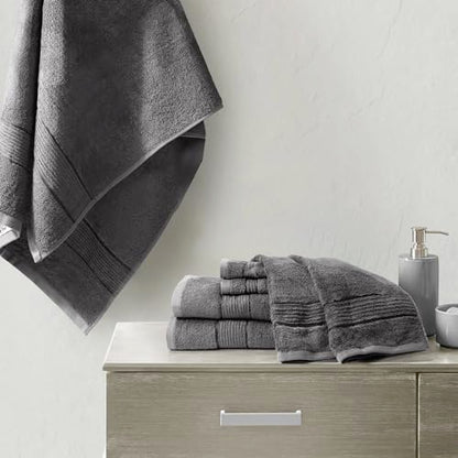 Ultra Soft Luxury Bamboo Viscose Cotton Bath Towel Set 8 Piece Towels 600 GSM 2 Bath Towels 2 Hand Towels and 4 Washcloths (Dark Grey, 8) - color: Dark Grey