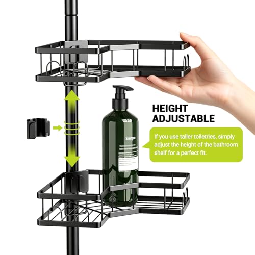 Standing Corner Shower Caddy - 4-Tier Rustproof Adjustable Shower Shelves | No Drill Floor Standing Shower Organizer, for Tall Shampoo, Conditioner, Fits Renters, Apartments, Bathtubs & Walk-in Showers