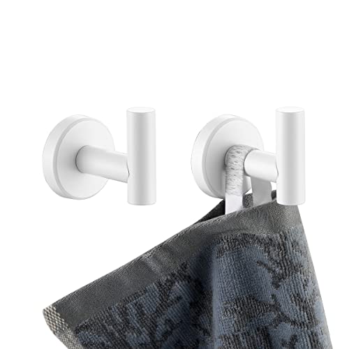 JQK Bathroom Towel Hook White, Coat Robe Clothes Hook for Bathroom Kitchen Garage Wall Mounted (2 Pack), 304 Stainless Steel 0.8mm Thicken, TH100-WH-P2 - color: White, size: 2 Pack
