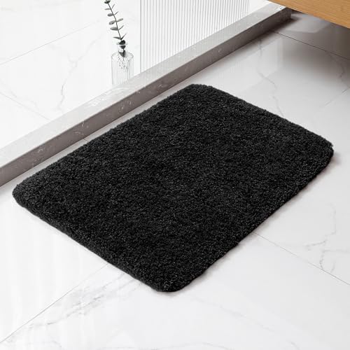 Black Bathroom Rug 17"x24" - High-Density Microfiber Bath Mat, Fluffy Non Slip Absorbent and Washable Bathroom Mat - Ideal for Small Spaces, Vanity, Toilet, or Pet Mat - color: Black, size: 17"x24"