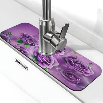 Purple Roses Kitchen sink faucet pad, strong water absorption, anti slip, easy to clean, very suitable for splash and drip prevention, suitable for kitchens and bathrooms - color: Purple Roses
