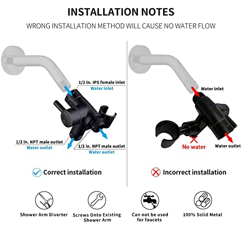 G-Promise Solid Metal Shower Head Diverter with Holder 3-Way (Chrome) | Spray Separately or Both, Adjustable-Angle Bracket, Anti-Leak, Smooth Knob Switch, Easy Install, Universal Replacement Part - color: Oil Rubbed Bronze