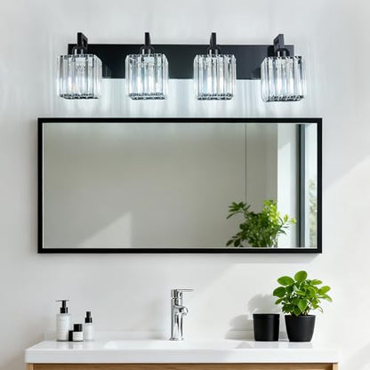 Modern Bathroom Vanity Light 4-Lights Plating Black Vanity Light Crystal Wall Light Bathroom Light Fixtures - color: Plating Black Crooked, size: 4-light