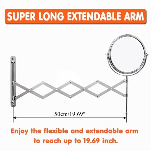 Welllink 7 Inch Extendable Mirror 7X and 1X Chrome | Space-Saving Screw Mount, Clear Reflection No Distortion, for Bathroom and Cloakroom, Home Gift - color: 7x