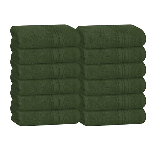 BOUTIQUO Ultra Soft Cotton Washcloths, Contains 12 Piece Face Cloths 12x12 inch, Ideal for Everyday use Face Towels, Compact & Lightweight Multi Purpose Washcloths - Olive Green - color: Olive Green, size: Washcloths - Set of 12