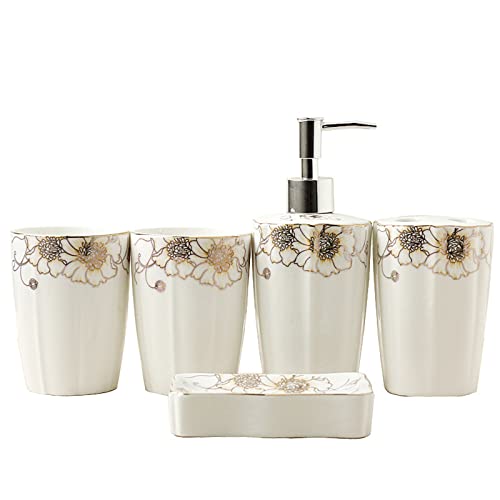Bathroom Accessories Set 5 Pcs, Soap Dispenser, Toothbrush Holder, Bathroom Tumbler, Soap Dish Modern Bathroom Decor Housewarming Gift - color: Silver