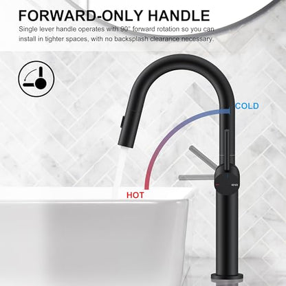 Matte Black 1 Handle Tall Vessel Sink Faucet with Pull Down Sprayer | Vessel Bowl Faucet with Pop Up Drain & Supply Lines, Lead-Free cUPC & NSF Certified, 1 Hole Faucet for Vanity RV Restroom - color: Matte Black, size: Tall