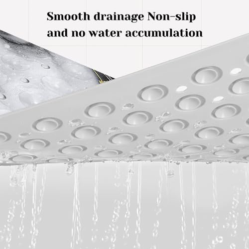 Marble Bath Tub Mat Non Slip, Blcak Gold White Marble Non Slip Bath Mat for Shower, Large Washable Shower Mats for Showers with Drain Holes and Suction Cups,40 X 16 Inch - color: Black White Marble