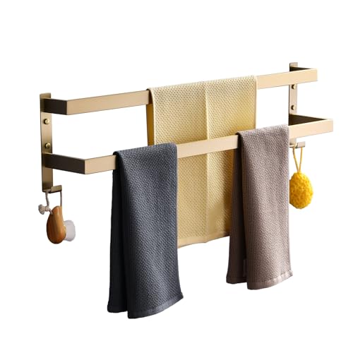 Double Towel Bar Towel Racks for Bathroom, Bath Towel Holders Wall Mount, Stainless Steel Towels Shelves Towel Rail, 2-Tiers (Brushed Gold, 32 Inches) - color: Brushed Gold, size: 32 Inches