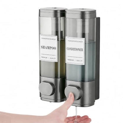 Shower Soap Dispenser 2 Chamber No Drill Wall-Mounted Shampoo Dispenser | Shower Dispenser for Bathroom Hotel Leak-Proof Pumps ,Large Capacity ,Gun Gray - color: 2gray