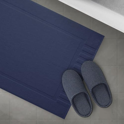 White Classic Luxury Bath Mat Floor Towel Set - Absorbent Cotton Hotel Spa Shower/Bathtub Mats [Not a Bathroom Rug] 22"x34" | 2 Pack | Navy Blue - color: 14: Navy Blue